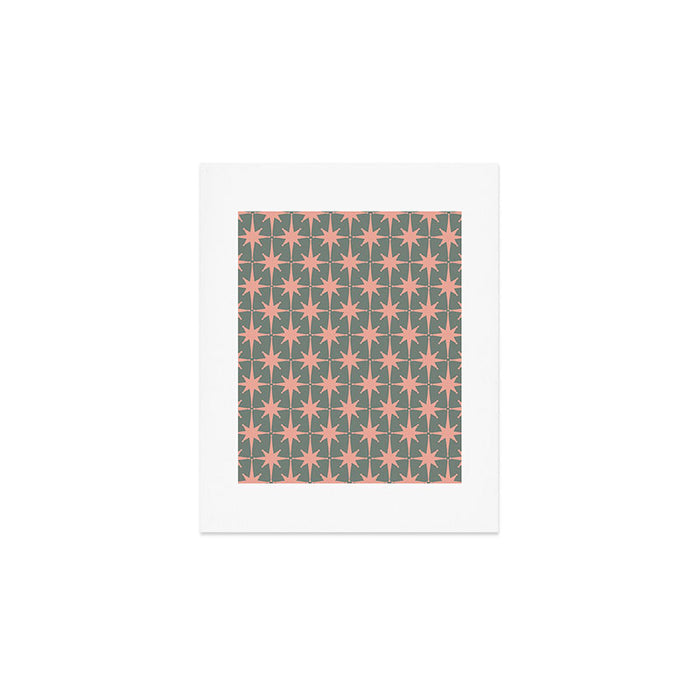 Atomic Age Retro 50s Starburst Pattern in Blush Pink and Gray-Green Art Print Gallery Image 1