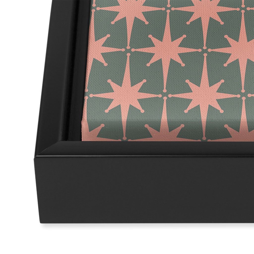 Atomic Age Retro 50s Starburst Pattern in Blush Pink and Gray-Green Framed Canvas Print Gallery Image 3