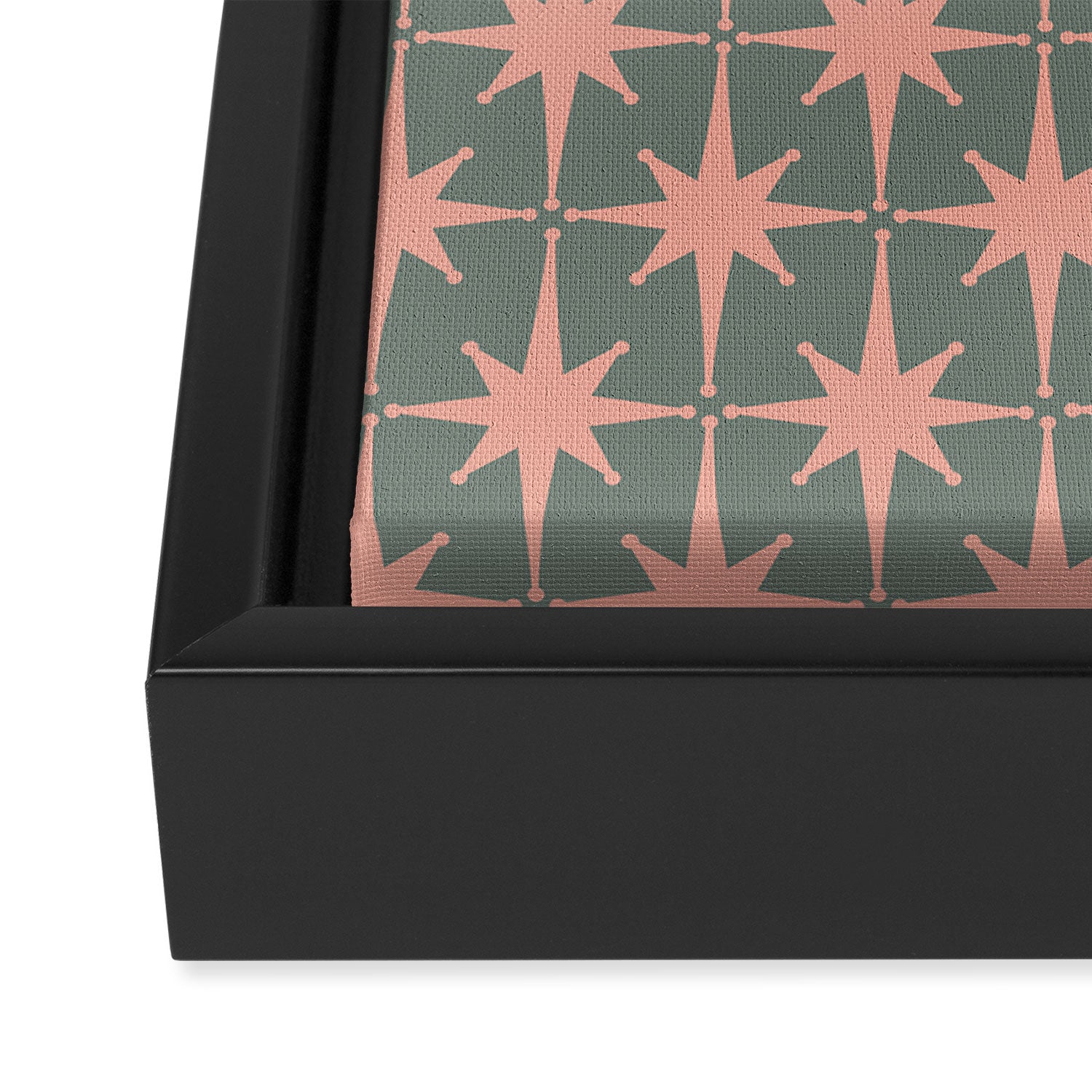 Atomic Age Retro 50s Starburst Pattern in Blush Pink and Gray-Green Framed Canvas Print Gallery Image 3