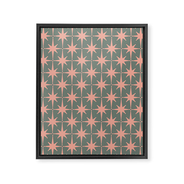 Atomic Age Retro 50s Starburst Pattern in Blush Pink and Gray-Green Framed Canvas Print Gallery Image 1