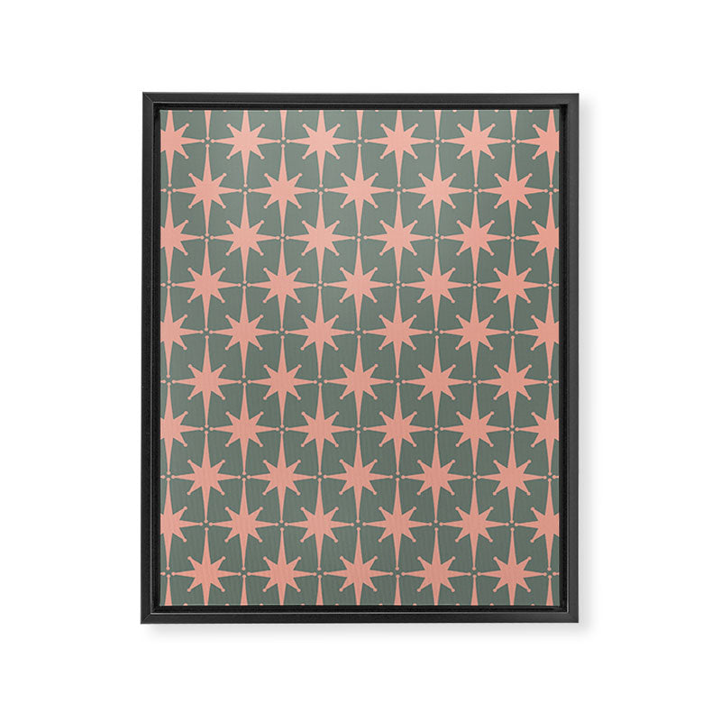 Atomic Age Retro 50s Starburst Pattern in Blush Pink and Gray-Green Framed Canvas Print Gallery Image 6