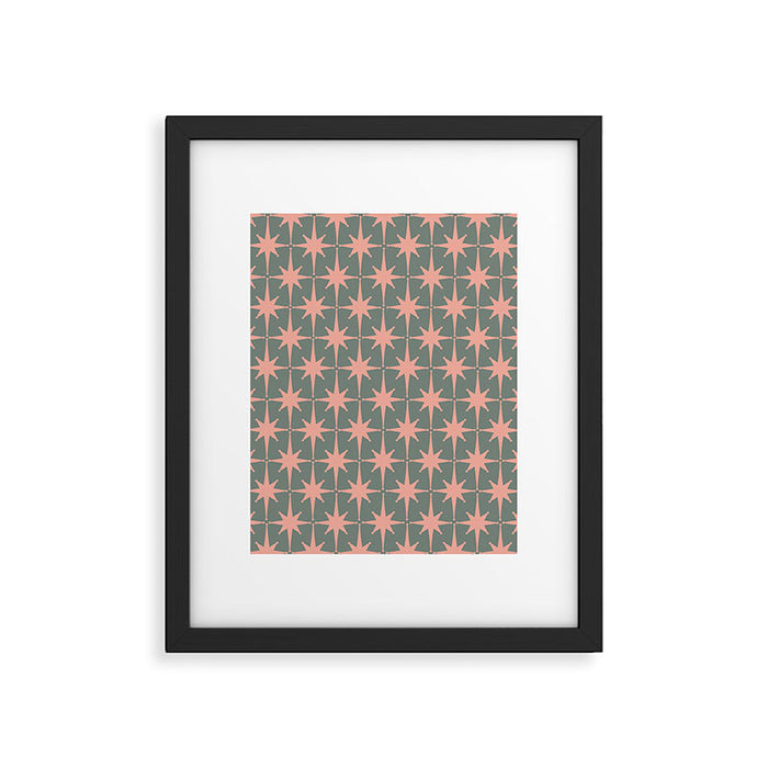 Atomic Age Retro 50s Starburst Pattern in Blush Pink and Gray-Green Framed Art Print Gallery Image 1