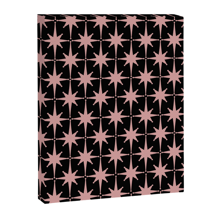 Atomic Age Retro 50s Starburst Pattern in Dusty Blush Pink and Black Canvas Print Gallery Image 1