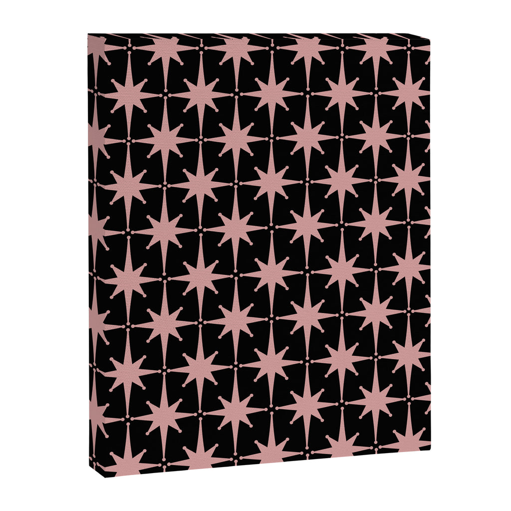 Atomic Age Retro 50s Starburst Pattern in Dusty Blush Pink and Black Canvas Print Gallery Image 6