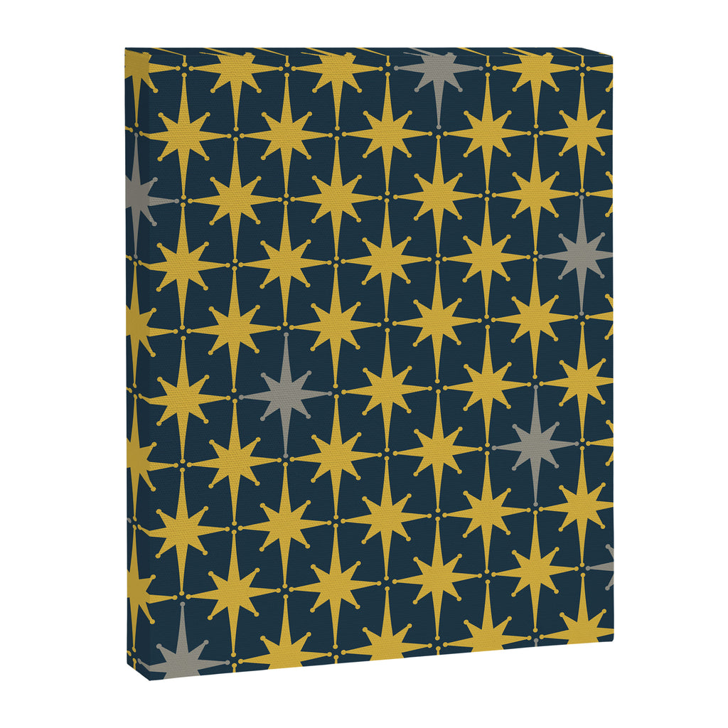 Atomic Age Retro Midcentury 1950s Starburst Pattern in Light Mustard, Gray, and Navy Blue Canvas Print Gallery Image 6