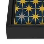 Atomic Age Retro Midcentury 1950s Starburst Pattern in Light Mustard, Gray, and Navy Blue Framed Canvas Print Gallery Image 3