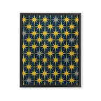 Atomic Age Retro Midcentury 1950s Starburst Pattern in Light Mustard, Gray, and Navy Blue Framed Canvas Print Gallery Image 6