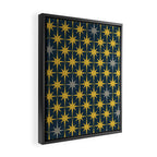 Atomic Age Retro Midcentury 1950s Starburst Pattern in Light Mustard, Gray, and Navy Blue Framed Canvas Print Gallery Image 2