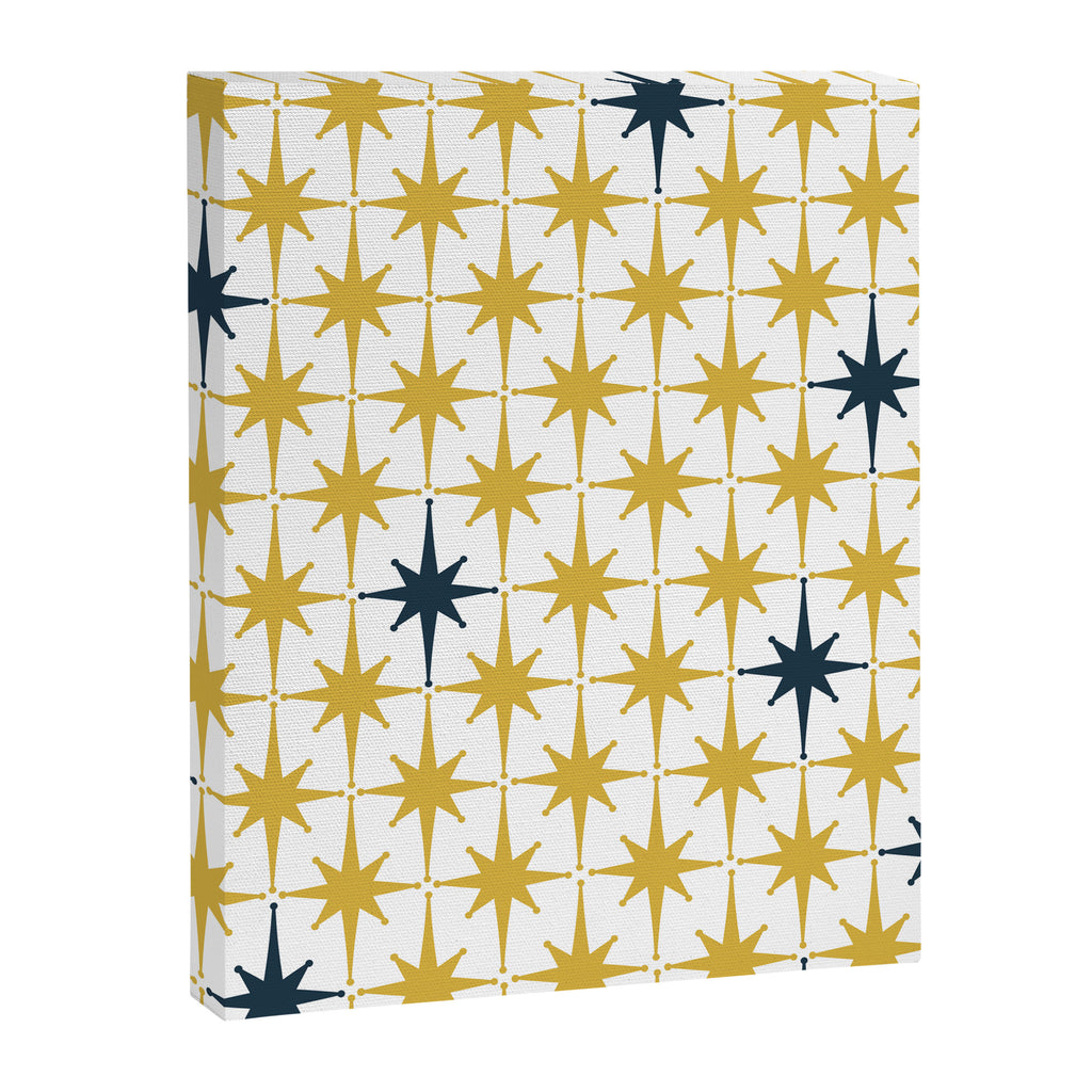 Atomic Age Retro Midcentury 1950s Starburst Pattern in Light Mustard, Navy Blue, and White Canvas Print Gallery Image 6