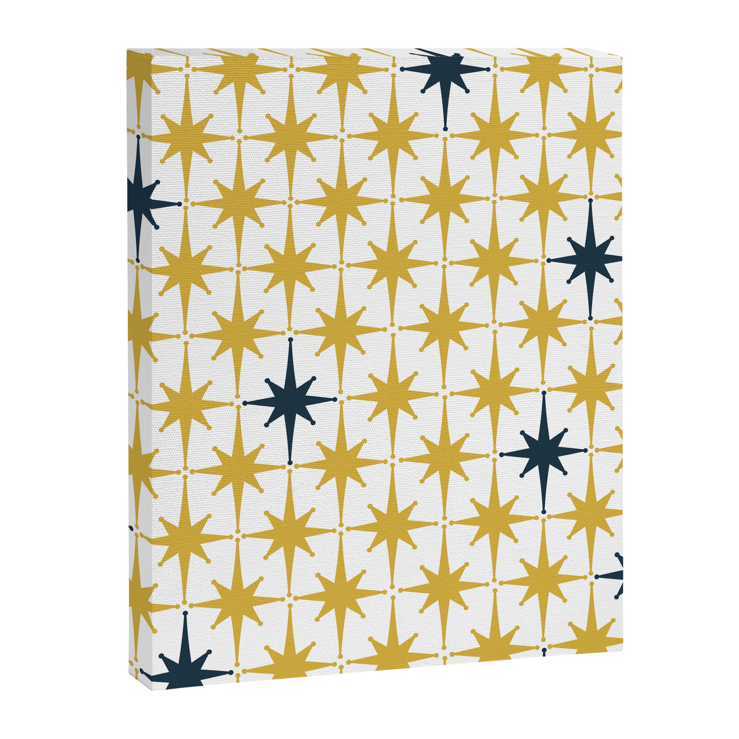 Atomic Age Retro Midcentury 1950s Starburst Pattern in Light Mustard, Navy Blue, and White Canvas Print Gallery Image 6
