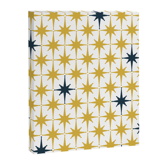 Atomic Age Retro Midcentury 1950s Starburst Pattern in Light Mustard, Navy Blue, and White Canvas Print Gallery Image 1