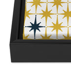 Atomic Age Retro Midcentury 1950s Starburst Pattern in Light Mustard, Navy Blue, and White Framed Canvas Print Gallery Image 3