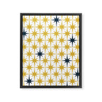 Atomic Age Retro Midcentury 1950s Starburst Pattern in Light Mustard, Navy Blue, and White Framed Canvas Print Gallery Image 6