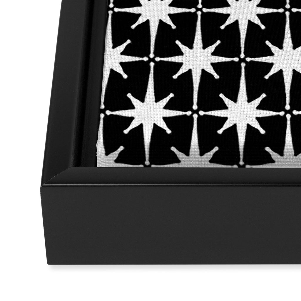 Atomic Age Retro Midcentury 1950s Starburst Pattern in White and Black Framed Canvas Print Gallery Image 3