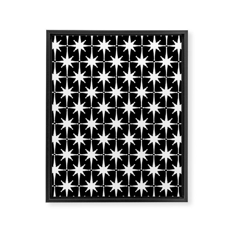 Atomic Age Retro Midcentury 1950s Starburst Pattern in White and Black Framed Canvas Print Gallery Image 6