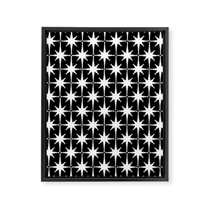 Atomic Age Retro Midcentury 1950s Starburst Pattern in White and Black Framed Canvas Print Gallery Image 1