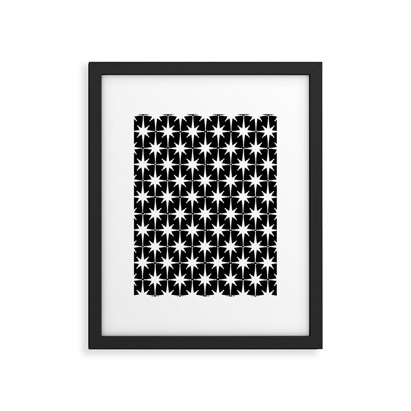 Atomic Age Retro Midcentury 1950s Starburst Pattern in White and Black Framed Art Print Gallery Image 4