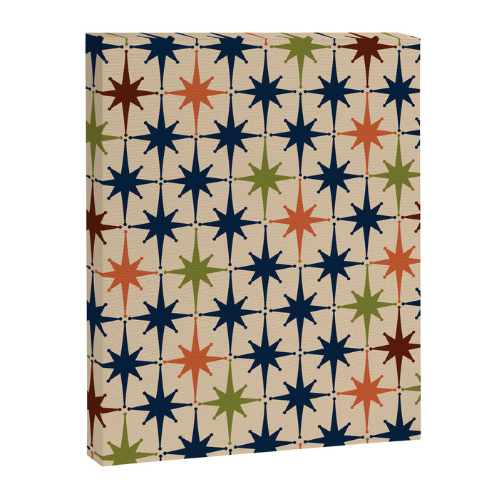 Atomic Age Retro Midcentury Geometric Starburst Pattern Mid Mod Lime Navy Maroon Orange Beige Canvas Print Gallery Image 1