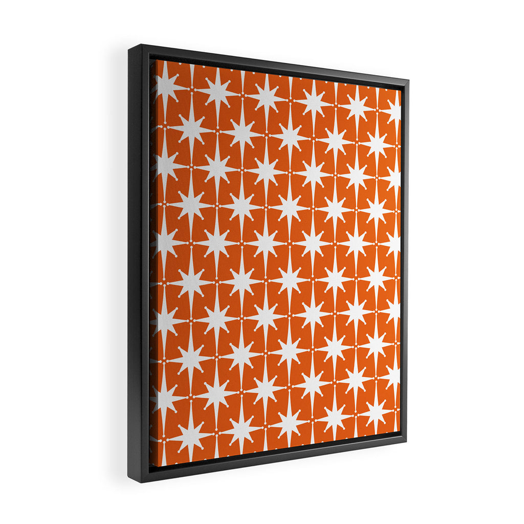 Atomic Age Retro Mid-century Modern Pattern in White and Orange Framed Canvas Print Gallery Image 2