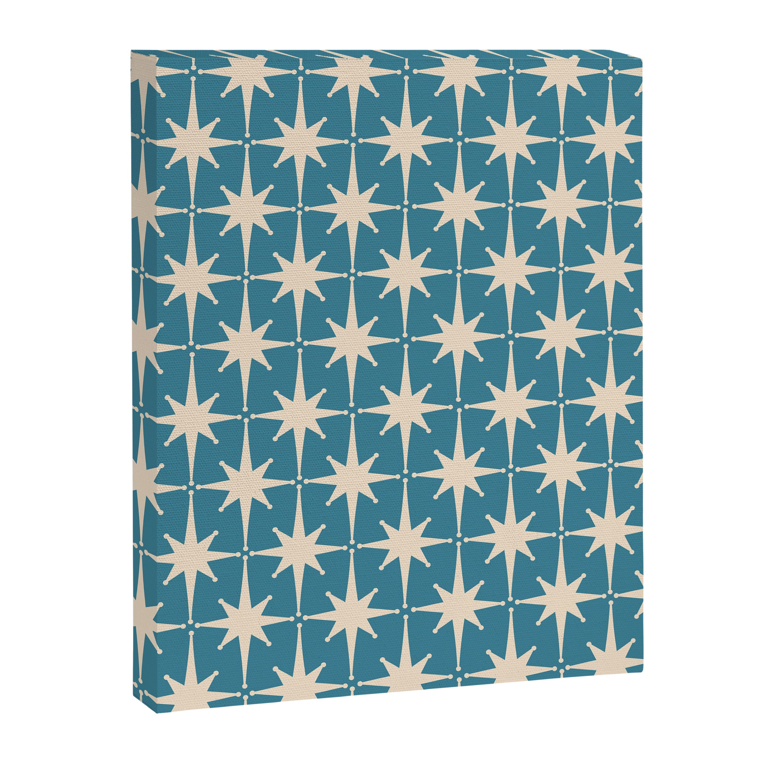 Atomic Age Retro Midcentury Starburst Pattern in Cream and 50s Blue Canvas Print Gallery Image 6
