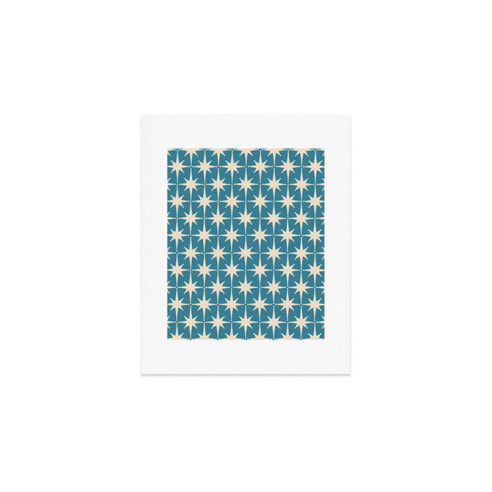 Atomic Age Retro Midcentury Starburst Pattern in Cream and 50s Blue Art Print Gallery Image 1