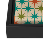 Atomic Age Retro Starburst Mid-century Modern Pattern in Mid Mod Turquoise, Orange, Olive, and Beige Framed Canvas Print Gallery Image 3