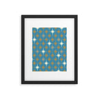 Atomic Age Retro Starburst Mid-century Modern Pattern in Burnished Gold, Taupe, Cream, and 50s Blue Framed Art Print Gallery Image 5