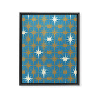 Atomic Age Retro Starburst Mid-century Modern Pattern in Burnished Gold, Cream, and 50s Blue Framed Canvas Print Gallery Image 6