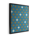 Atomic Age Retro Starburst Mid-century Modern Pattern in Burnished Gold, Cream, and 50s Blue Framed Canvas Print Gallery Image 2