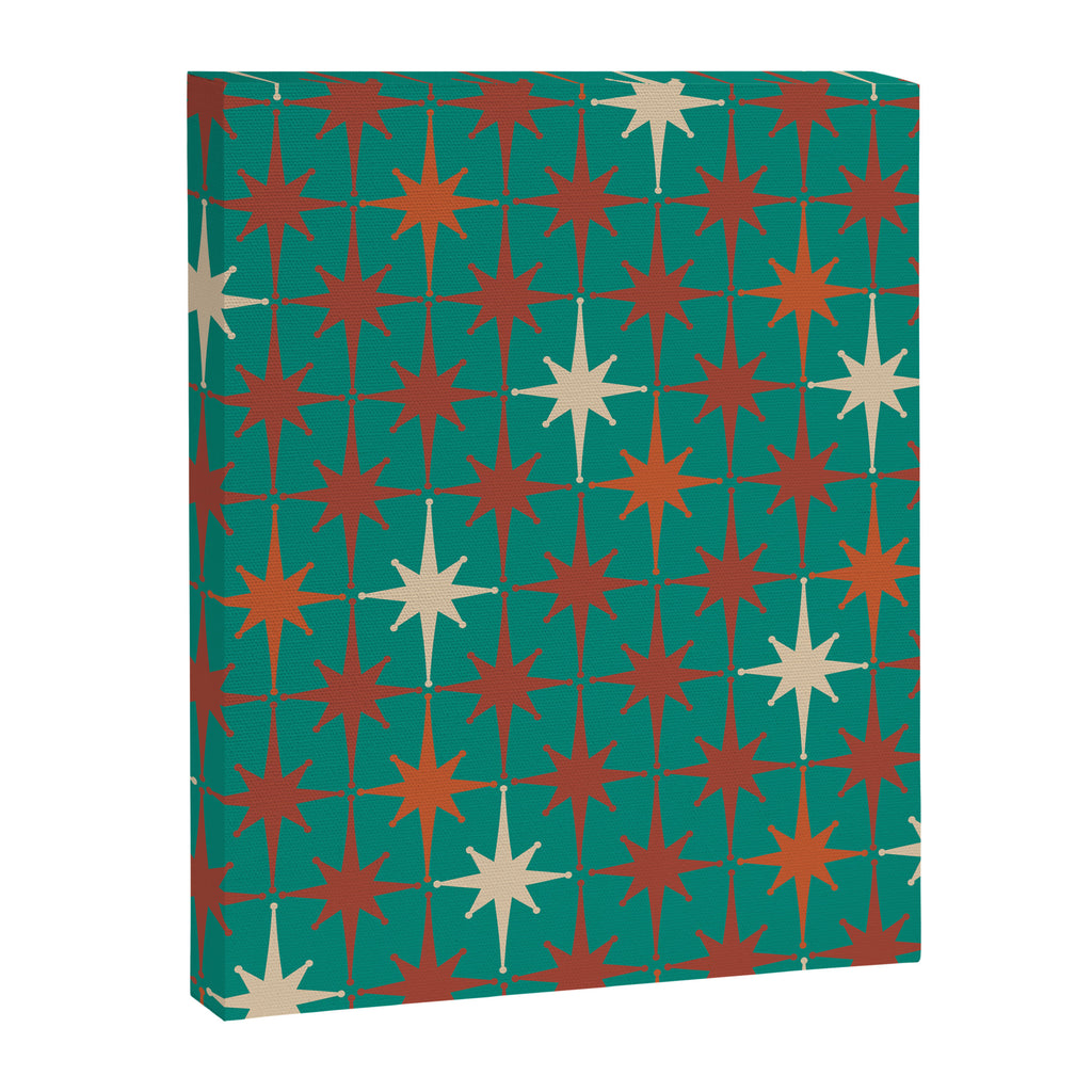Atomic Age Retro Starburst Mid-century Modern Pattern in Mid Mod Orange, Beige, and Teal Canvas Print Gallery Image 6