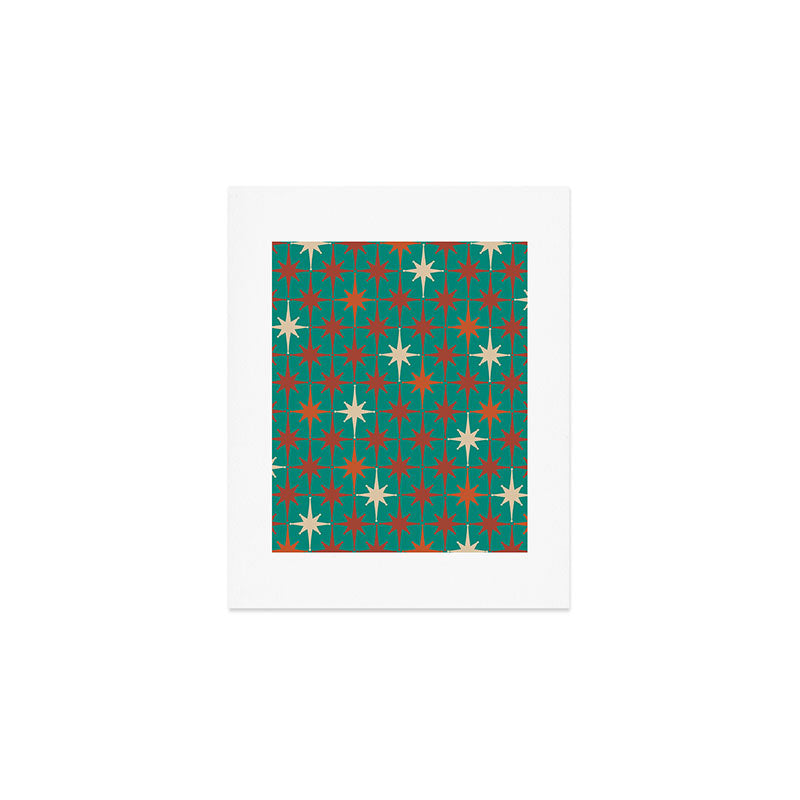 Atomic Age Retro Starburst Mid-century Modern Pattern in Mid Mod Orange, Beige, and Teal Art Print Gallery Image 1