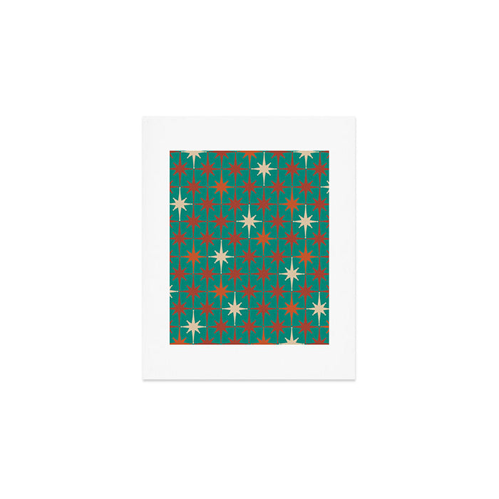 Atomic Age Retro Starburst Mid-century Modern Pattern in Mid Mod Orange, Beige, and Teal Art Print Gallery Image 1