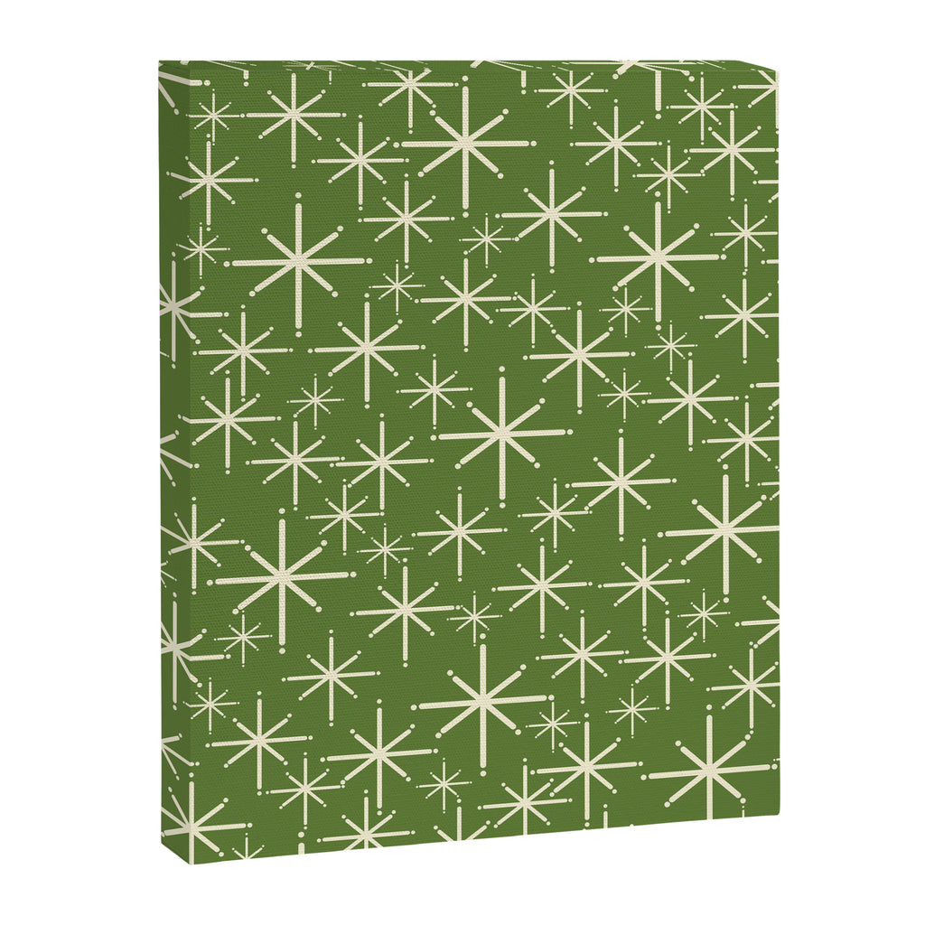 Atomic Age Starbursts - Mid Century Modern Pattern in Cream and Retro Christmas Green Canvas Print Gallery Image 8