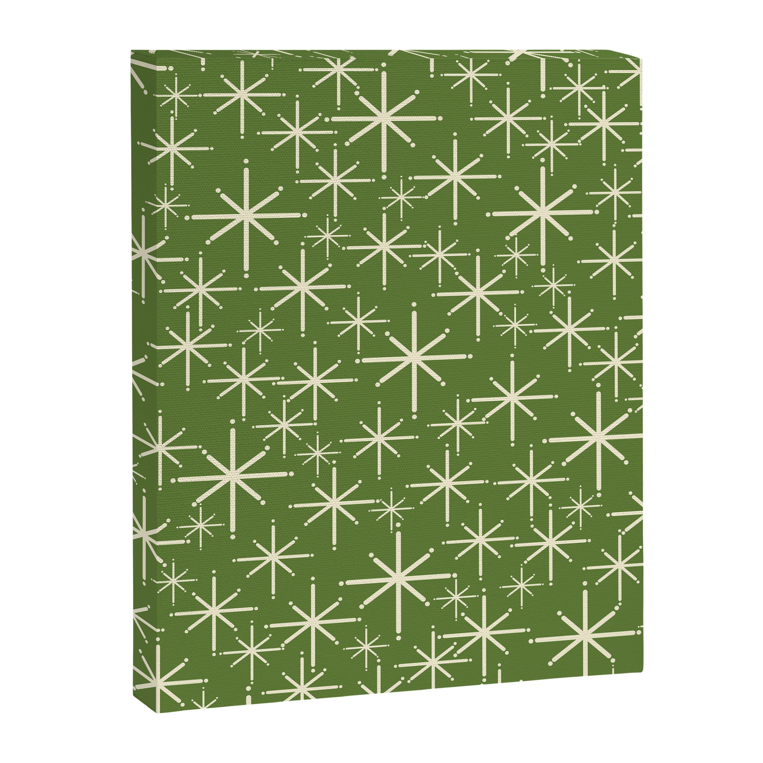 Atomic Age Starbursts - Mid Century Modern Pattern in Cream and Retro Christmas Green Canvas Print Gallery Image 8