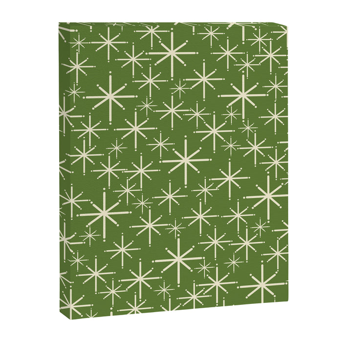 Atomic Age Starbursts - Mid Century Modern Pattern in Cream and Retro Christmas Green Canvas Print Gallery Image 1