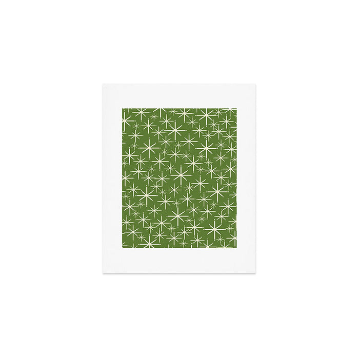 Atomic Age Starbursts - Mid Century Modern Pattern in Cream and Retro Christmas Green Art Print Gallery Image 1