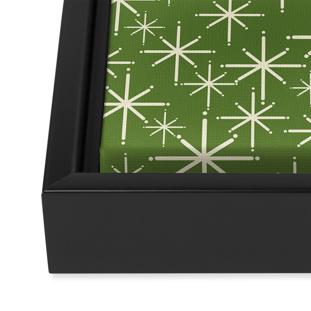Atomic Age Starbursts - Mid Century Modern Pattern in Cream and Retro Christmas Green Framed Canvas Print Gallery Image 3