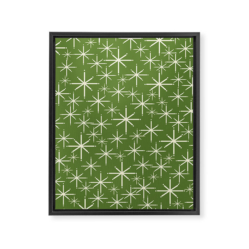 Atomic Age Starbursts - Mid Century Modern Pattern in Cream and Retro Christmas Green Framed Canvas Print Gallery Image 8