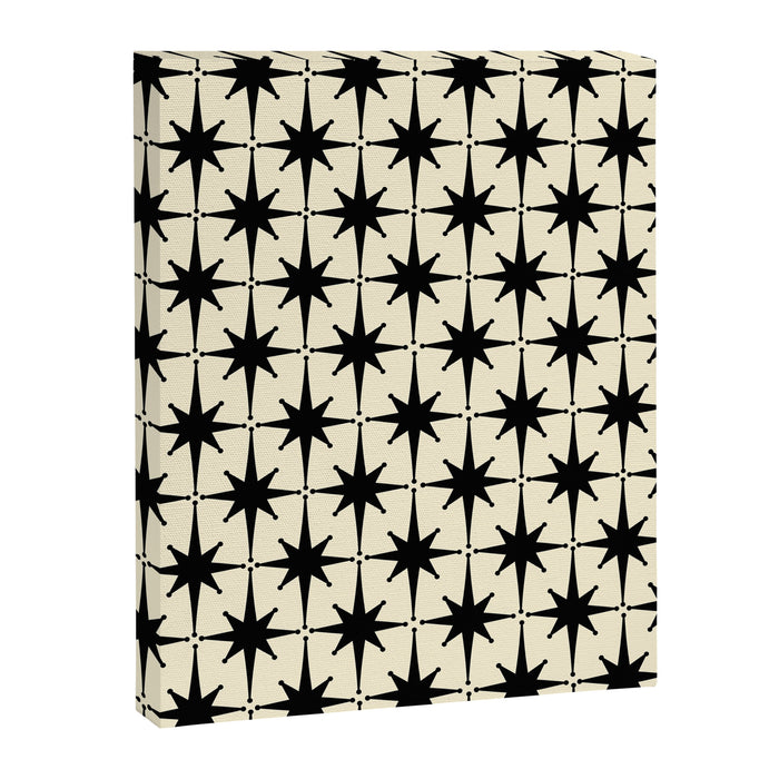 Atomic Age Starbursts - Midcentury Modern Pattern in Black and Retro Cream Canvas Print Gallery Image 1