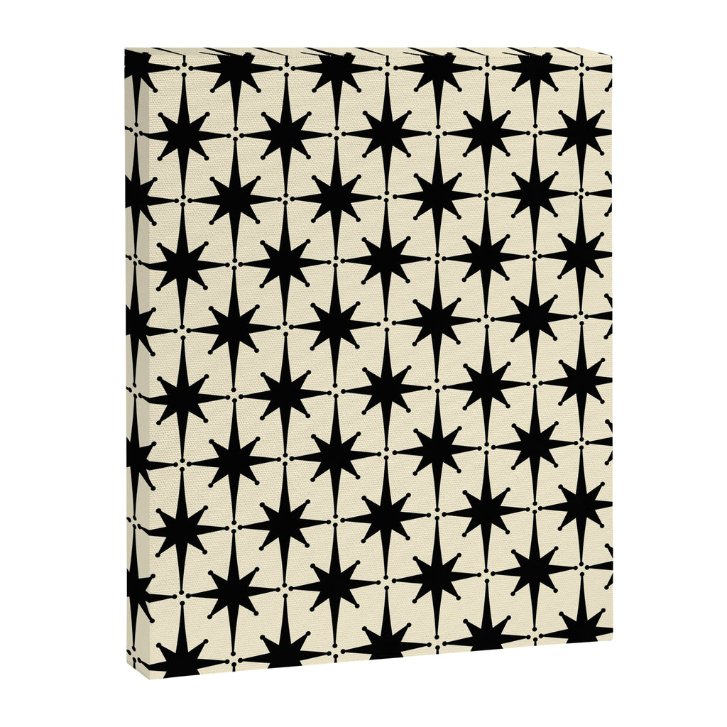 Atomic Age Starbursts - Midcentury Modern Pattern in Black and Retro Cream Canvas Print Gallery Image 6