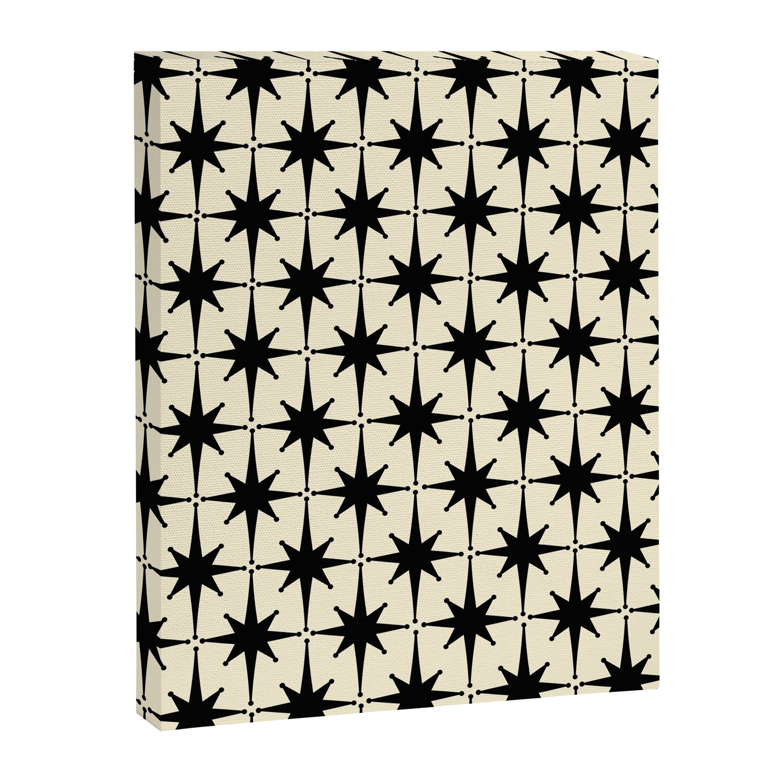 Atomic Age Starbursts - Midcentury Modern Pattern in Black and Retro Cream Canvas Print Gallery Image 6