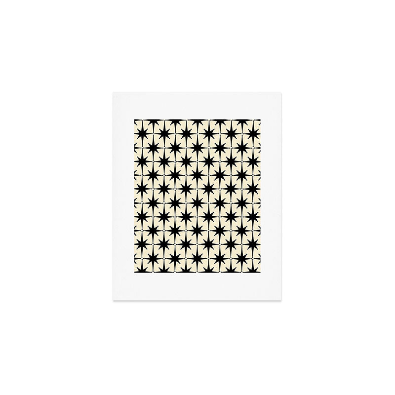 Atomic Age Starbursts - Midcentury Modern Pattern in Black and Retro Cream Art Print Gallery Image 1