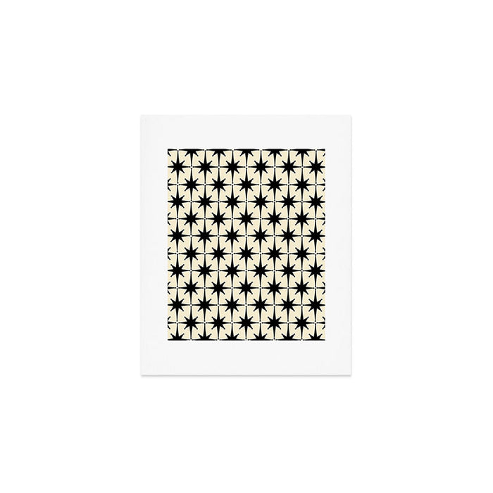 Atomic Age Starbursts - Midcentury Modern Pattern in Black and Retro Cream Art Print Gallery Image 1