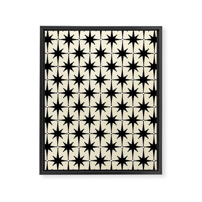 Atomic Age Starbursts - Midcentury Modern Pattern in Black and Retro Cream Framed Canvas Print Gallery Image 6