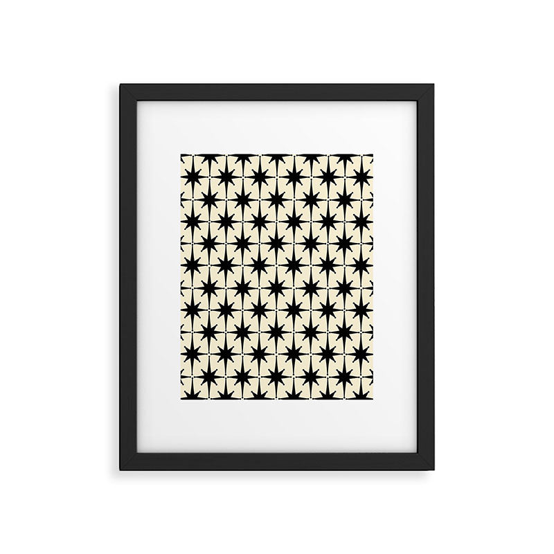 Atomic Age Starbursts - Midcentury Modern Pattern in Black and Retro Cream Framed Art Print Gallery Image 5