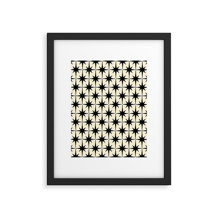 Atomic Age Starbursts - Midcentury Modern Pattern in Black and Retro Cream Framed Art Print Gallery Image 1
