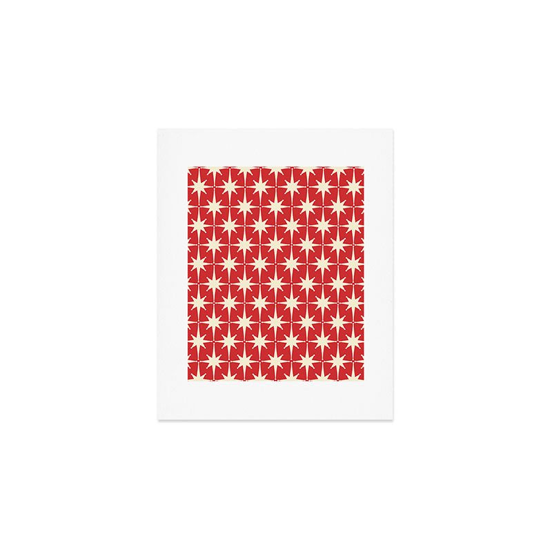 Atomic Age Starbursts - Midcentury Modern Pattern in Cream and Retro Christmas Red Art Print Gallery Image 1