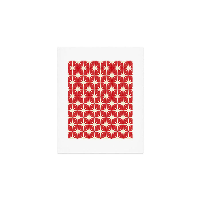 Atomic Age Starbursts - Midcentury Modern Pattern in Cream and Retro Christmas Red Art Print Gallery Image 1