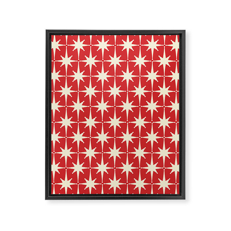 Atomic Age Starbursts - Midcentury Modern Pattern in Cream and Retro Christmas Red Framed Canvas Print Gallery Image 6