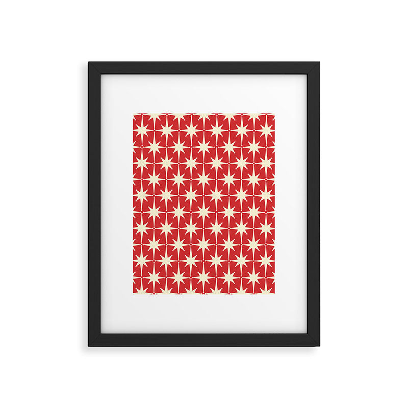 Atomic Age Starbursts - Midcentury Modern Pattern in Cream and Retro Christmas Red Framed Art Print Gallery Image 4